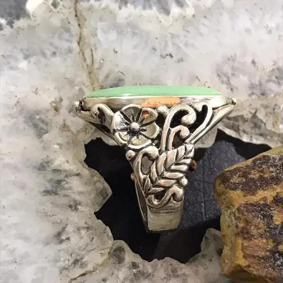 Carolyn Pollack Sterling Silver Elongated Oval Variscite Ring Size 6 For Women - Picture 6 of 10